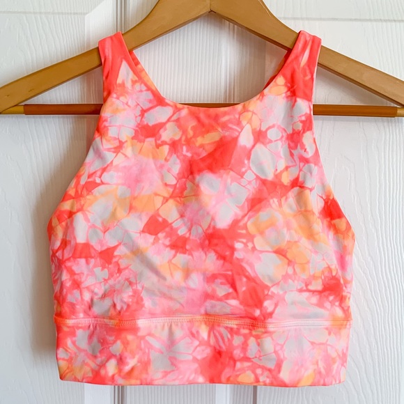 lululemon athletica Other - Lululemon Pink Grapefruit Shibon Longline High Neck Energy Bra Tie Dye Size 8